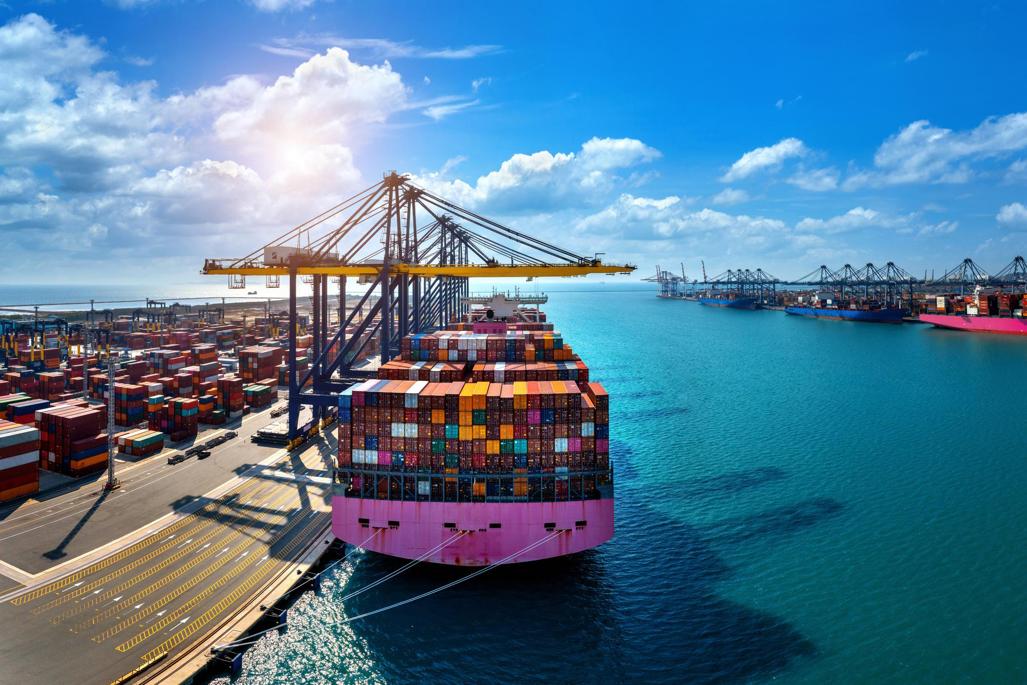 aerial-view-of-cargo-ship-and-cargo-container-in-harbor